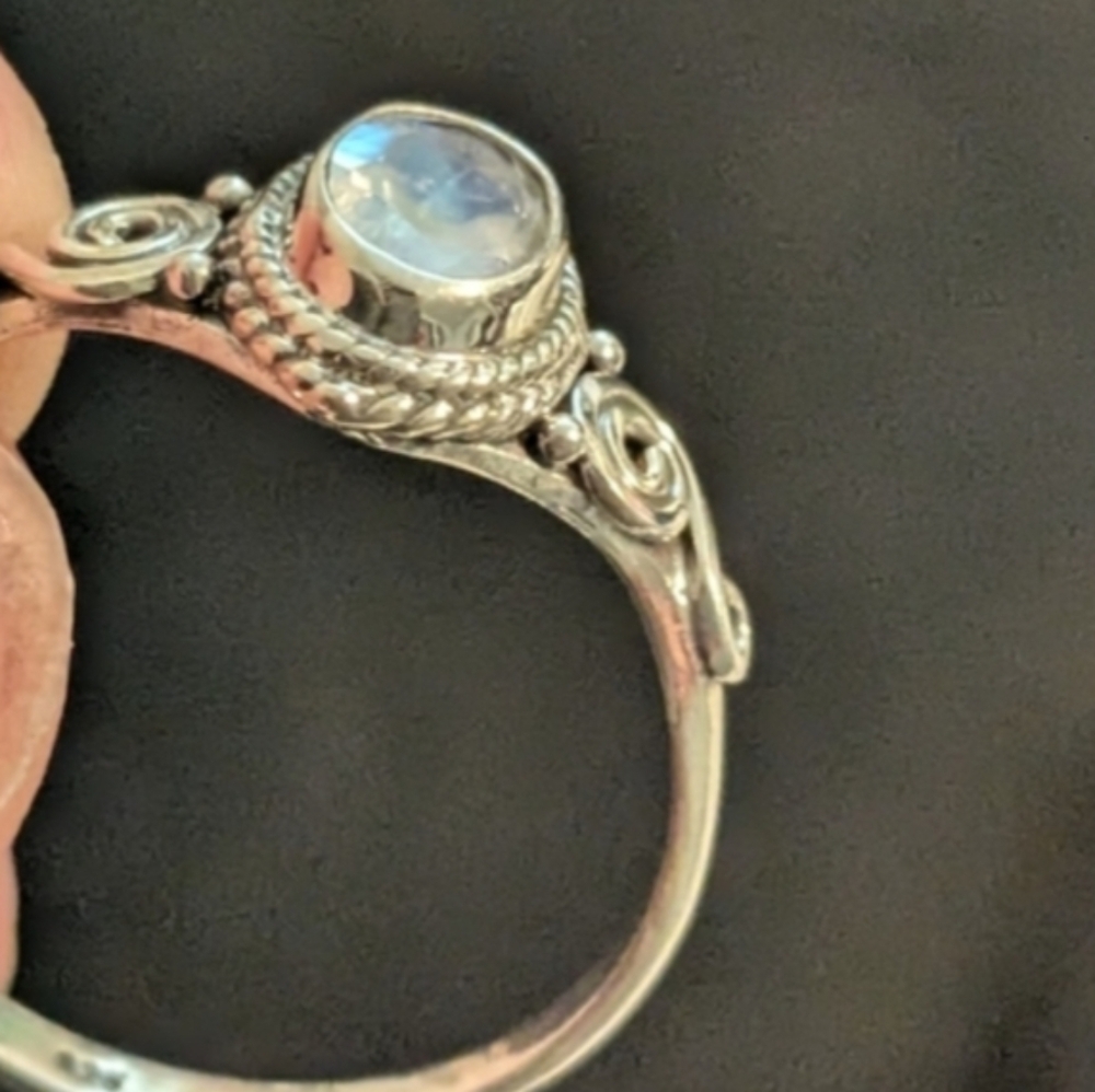 New 925 Solid Sterling Silver Natural Rainbow Moonstone Ring Size 11 - Picture 8 of 9